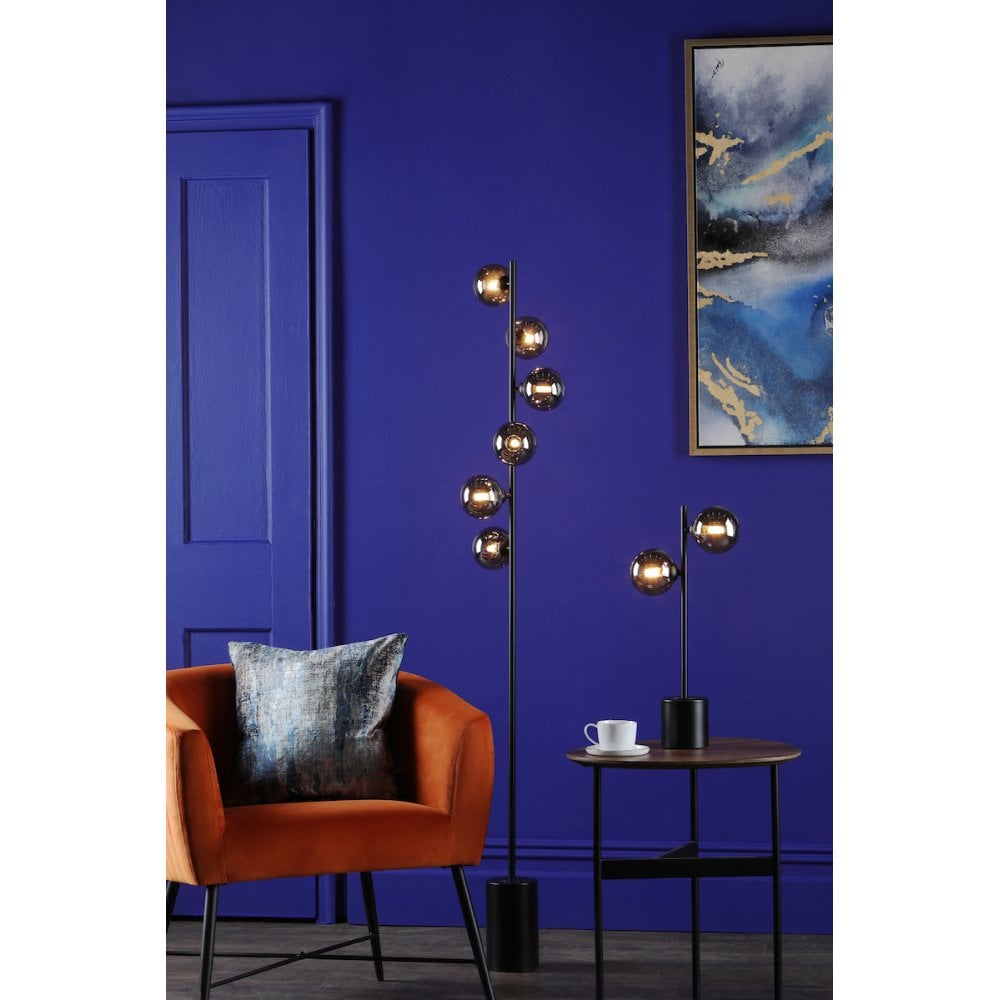 SPI4922-01 Spiral 6 Light Floor Lamp Matt Black Smoked Glass