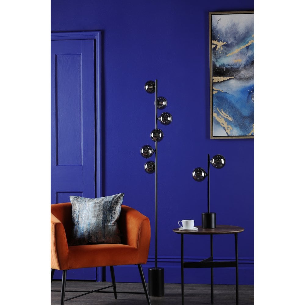 SPI4922-01 Spiral 6 Light Floor Lamp Matt Black Smoked Glass