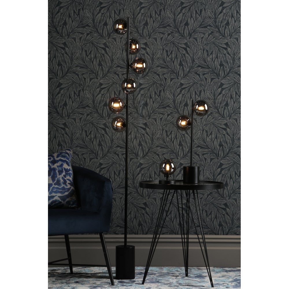 SPI4922-01 Spiral 6 Light Floor Lamp Matt Black Smoked Glass