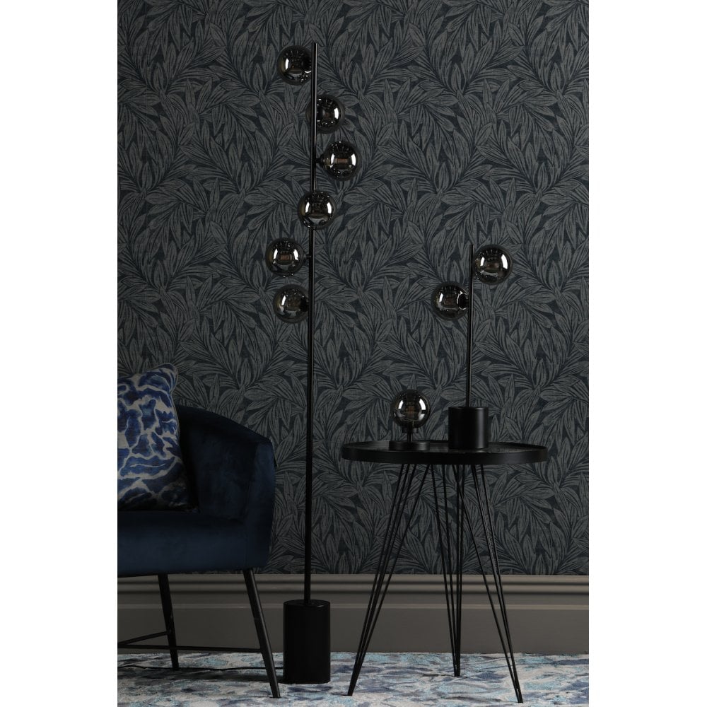 SPI4922-01 Spiral 6 Light Floor Lamp Matt Black Smoked Glass