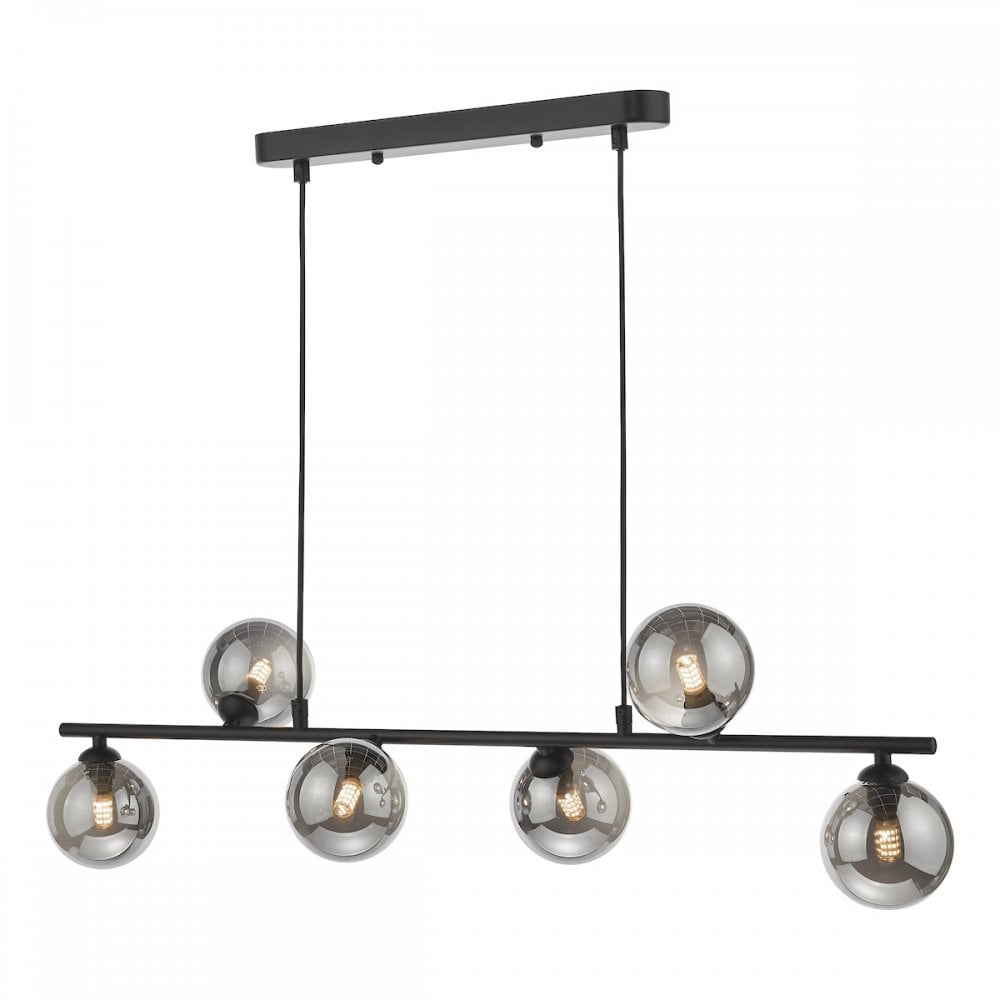SPI6422-01 Spiral 6 Light Bar Pendant Matt Black Smoked Glass