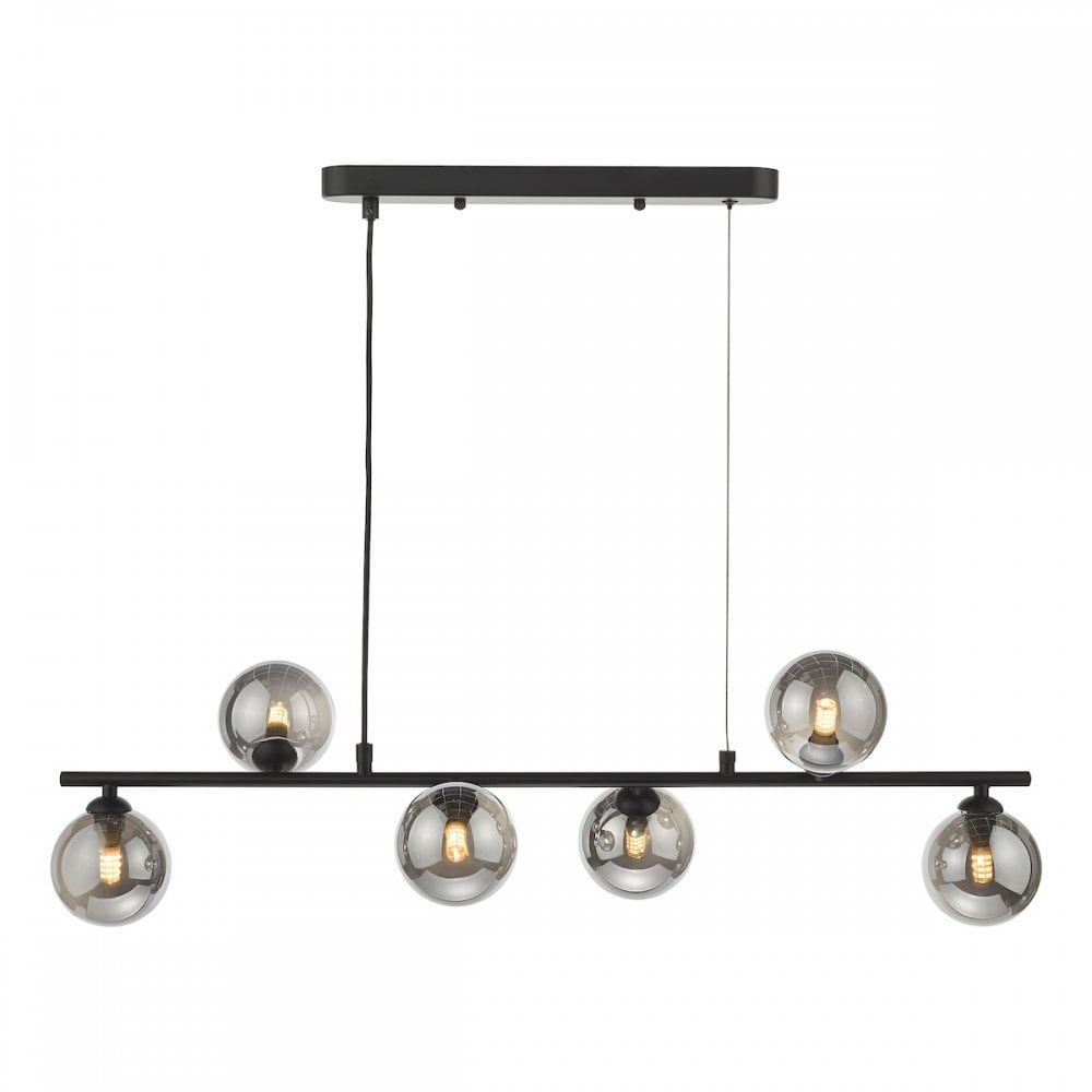 SPI6422-01 Spiral 6 Light Bar Pendant Matt Black Smoked Glass