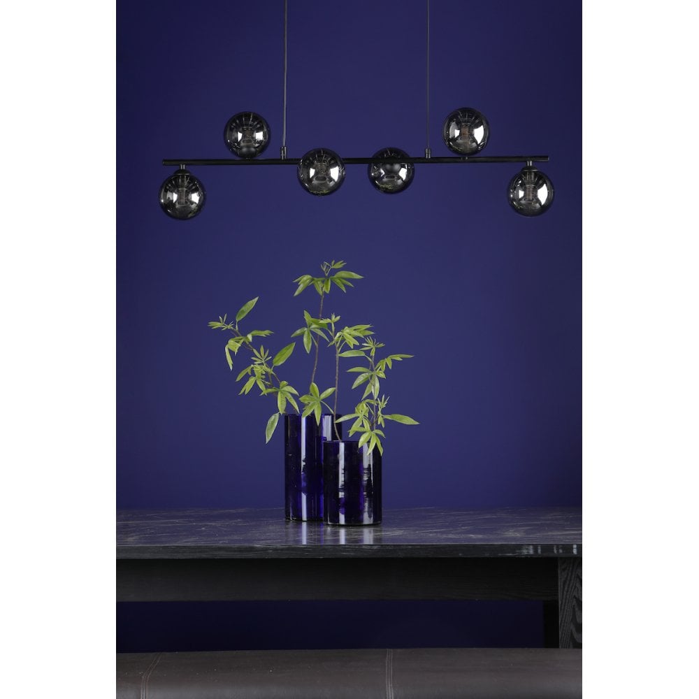 SPI6422-01 Spiral 6 Light Bar Pendant Matt Black Smoked Glass