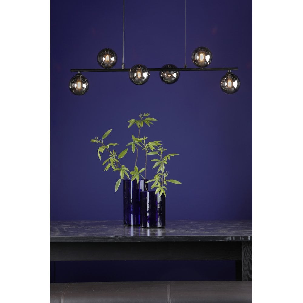 SPI6422-01 Spiral 6 Light Bar Pendant Matt Black Smoked Glass