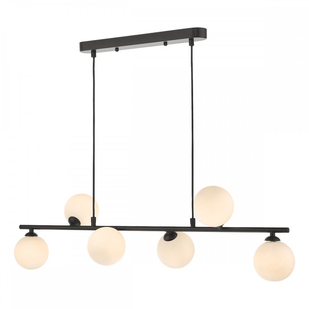 SPI6422-02 Spiral 6 Light Bar Pendant Matt Black Opal Glass