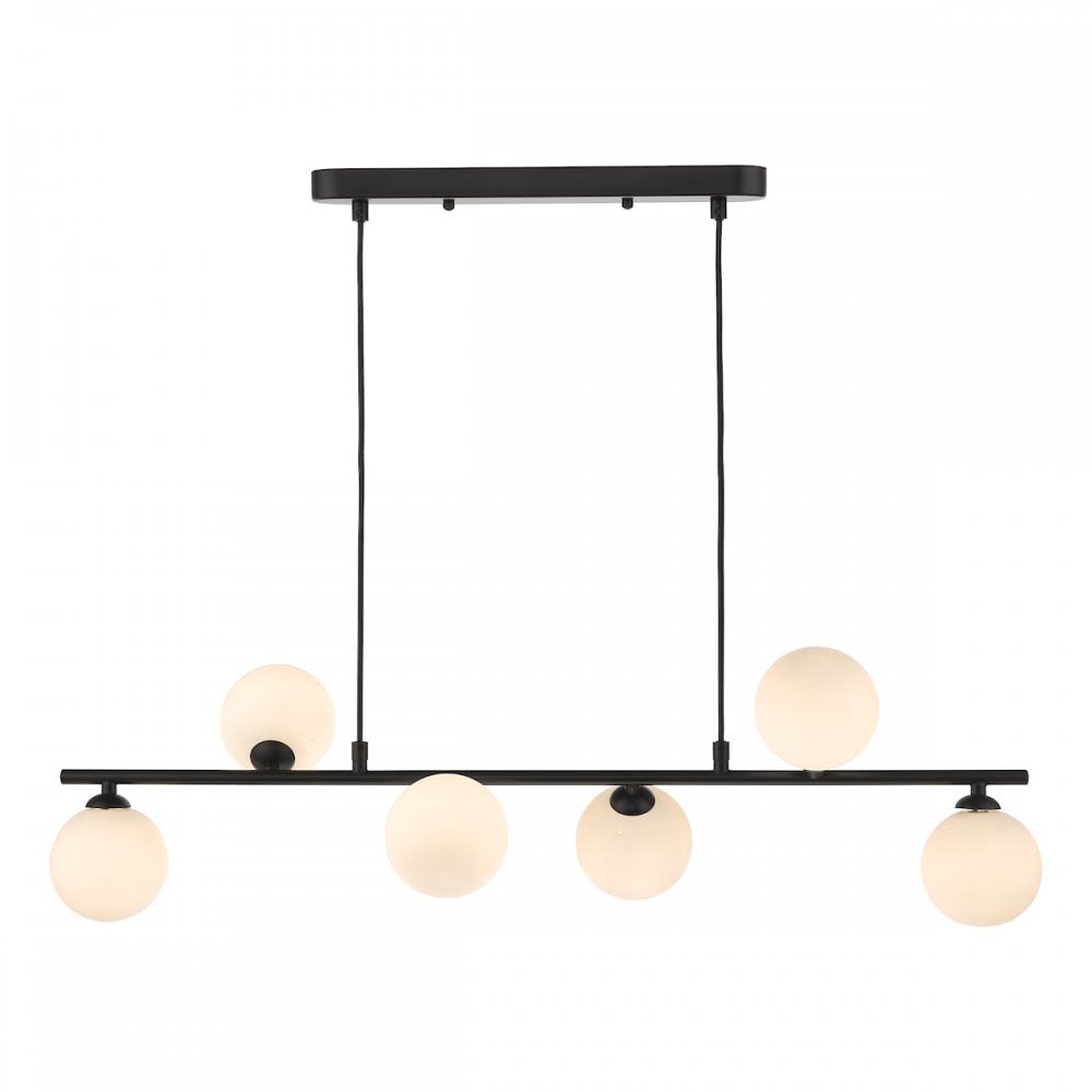 SPI6422-02 Spiral 6 Light Bar Pendant Matt Black Opal Glass