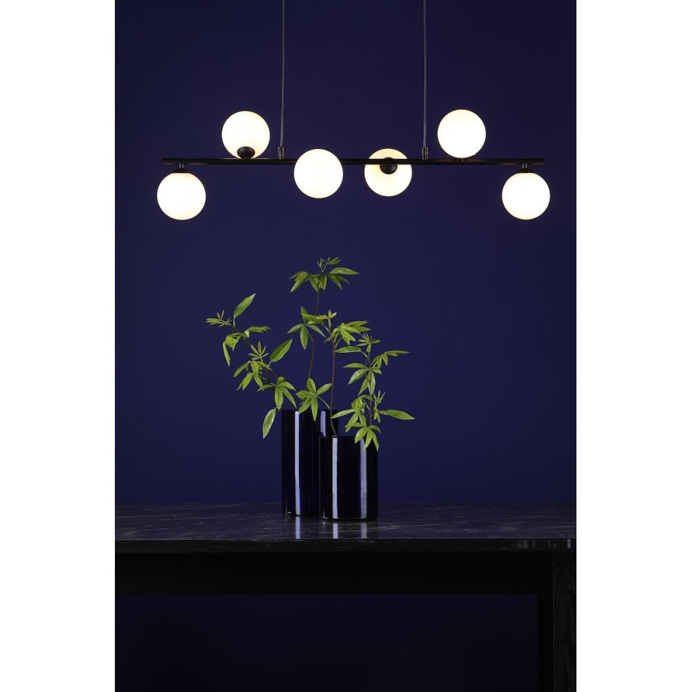 SPI6422-02 Spiral 6 Light Bar Pendant Matt Black Opal Glass