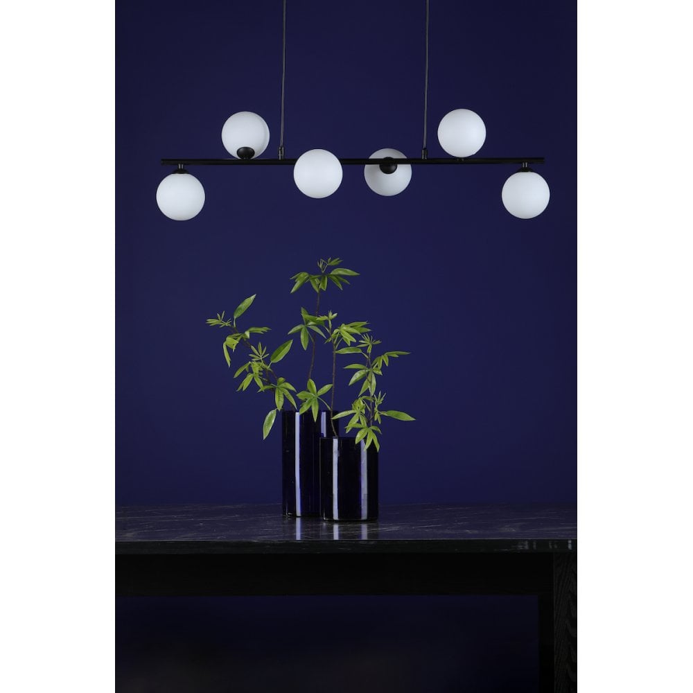 SPI6422-02 Spiral 6 Light Bar Pendant Matt Black Opal Glass