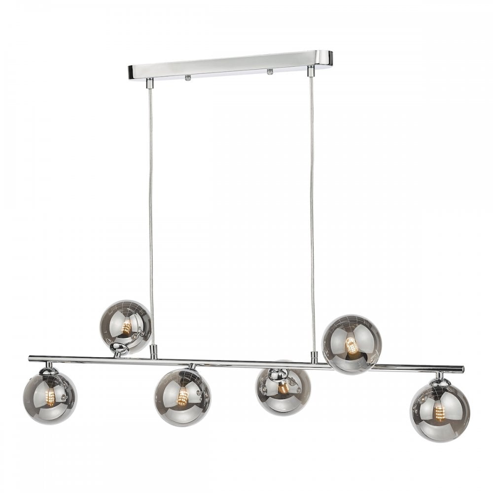 SPI6450-01 Spiral 6 Light Bar Pendant Polished Chrome Smoked Glass
