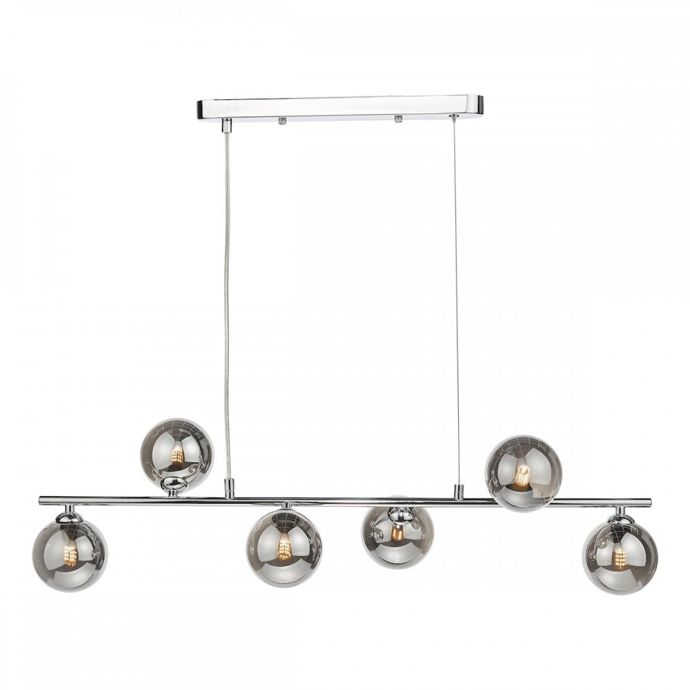 SPI6450-01 Spiral 6 Light Bar Pendant Polished Chrome Smoked Glass