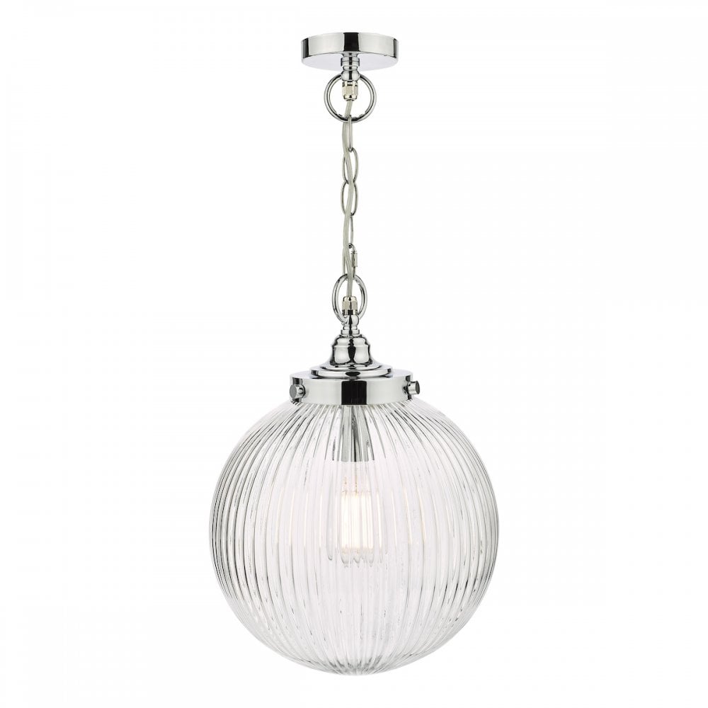 TAM0150-IP44 Tamara Bathroom Pendant Polished Chrome Ribbed Glass