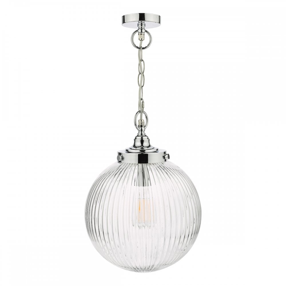 TAM0150-IP44 Tamara Bathroom Pendant Polished Chrome Ribbed Glass
