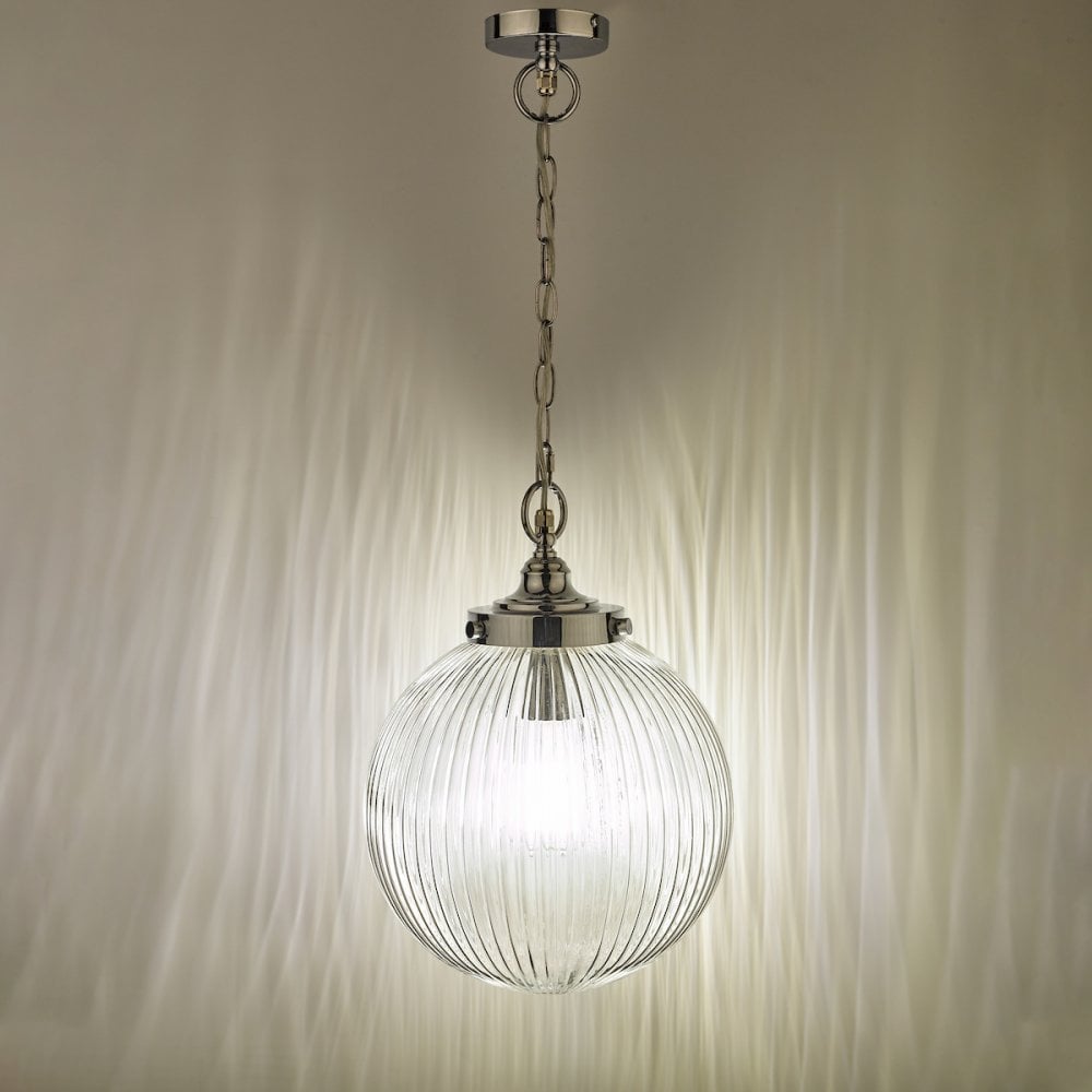 TAM0150-IP44 Tamara Bathroom Pendant Polished Chrome Ribbed Glass