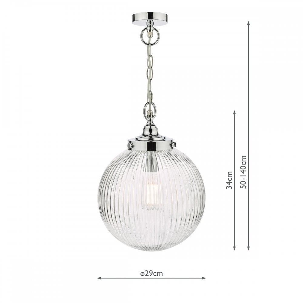 TAM0150-IP44 Tamara Bathroom Pendant Polished Chrome Ribbed Glass