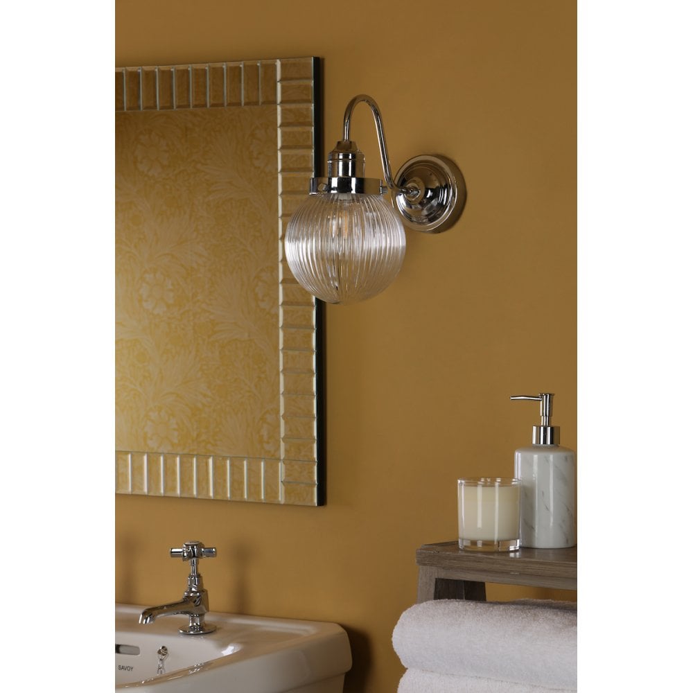 TAM0750-IP44 Tamara Bathroom Wall Light Polished Chrome Ribbed Glass