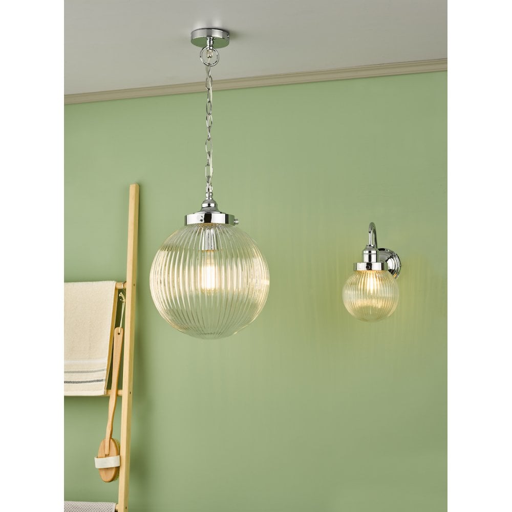 TAM0750-IP44 Tamara Bathroom Wall Light Polished Chrome Ribbed Glass