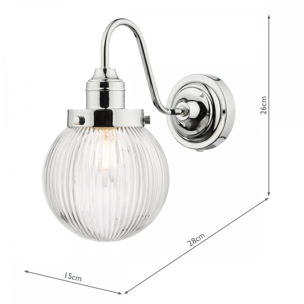 TAM0750-IP44 Tamara Bathroom Wall Light Polished Chrome Ribbed Glass