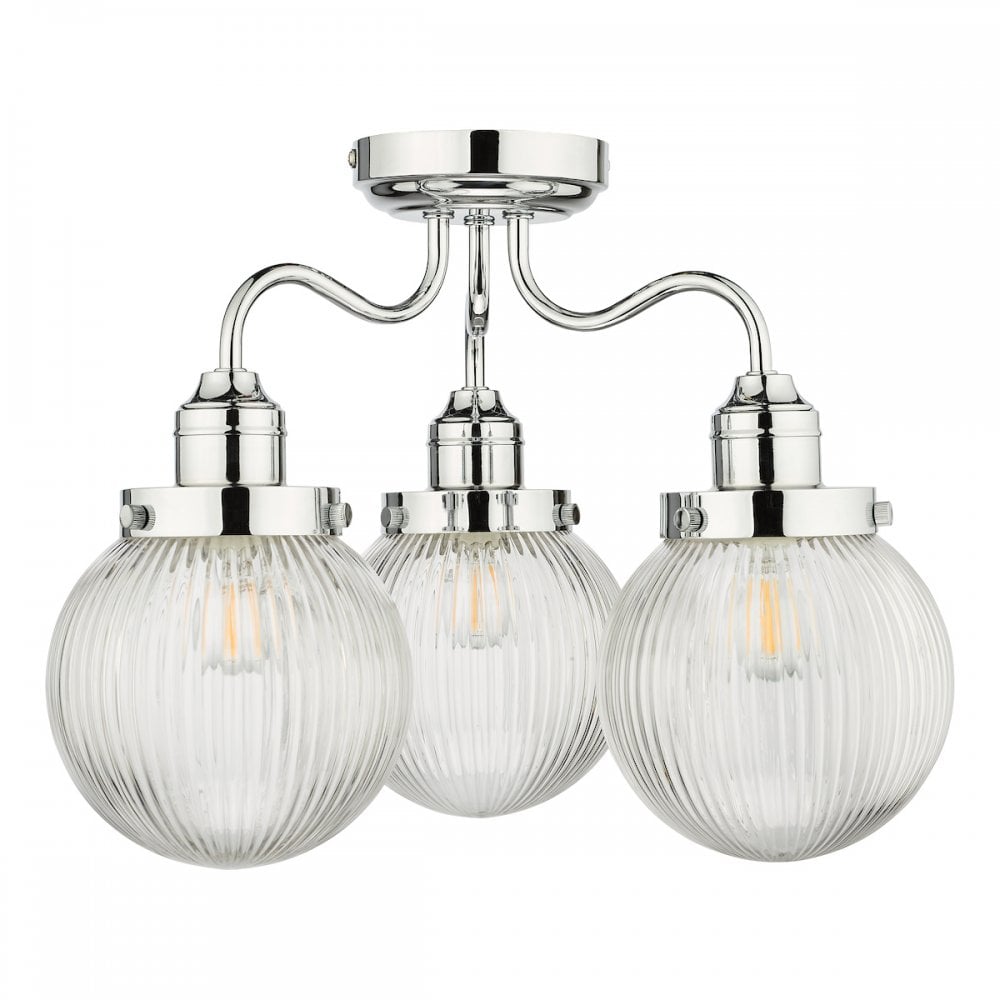 Tamara 3 Light Bathroom Semi Flush Polished Chrome Ribbed Glass