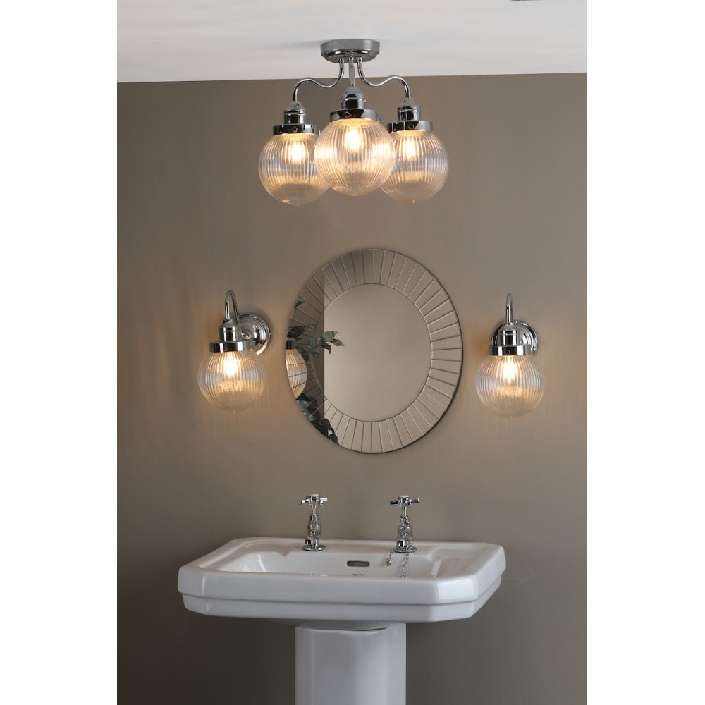 Tamara 3 Light Bathroom Semi Flush Polished Chrome Ribbed Glass