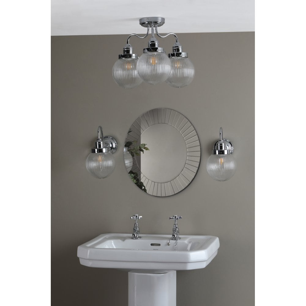 Tamara 3 Light Bathroom Semi Flush Polished Chrome Ribbed Glass