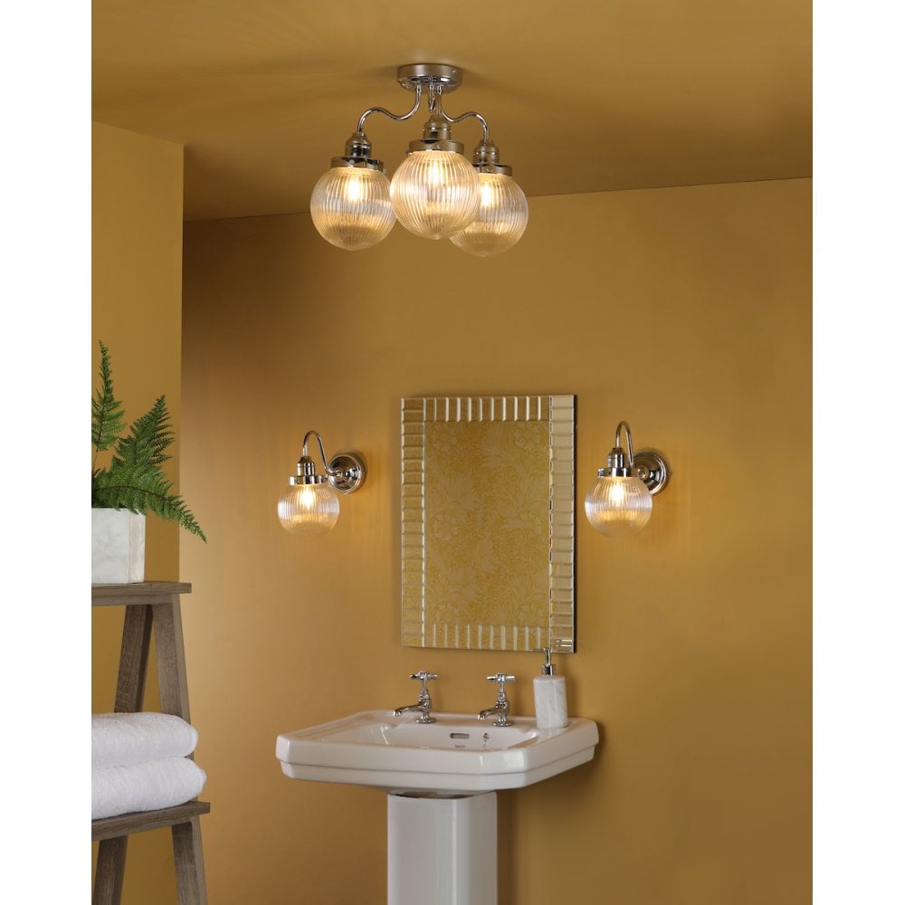 Tamara 3 Light Bathroom Semi Flush Polished Chrome Ribbed Glass