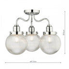 TAM5350-IP44 Tamara 3 Light Bathroom Semi Flush Polished Chrome Ribbed Glass