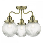 TAM5375-IP44 Tamara 3 Light Bathroom Semi Flush Antique Brass Ribbed Glass