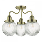 TAM5375-IP44 Tamara 3 Light Bathroom Semi Flush Antique Brass Ribbed Glass