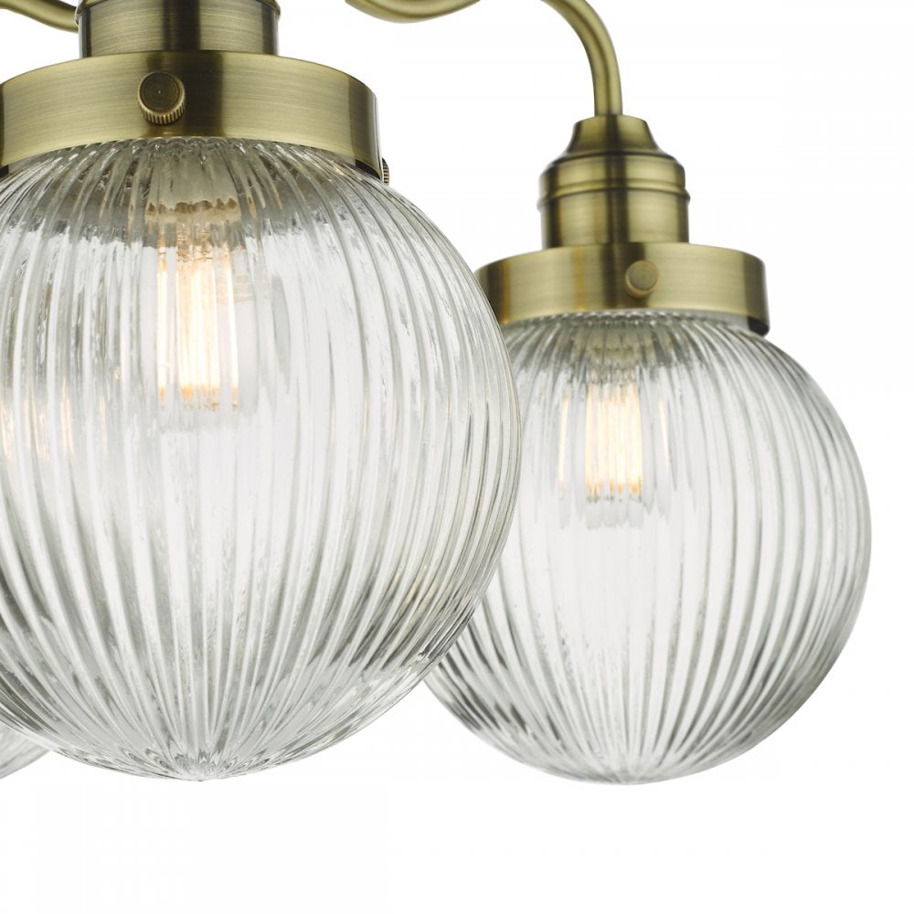 Tamara 3 Light Bathroom Semi Flush Antique Brass Ribbed Glass