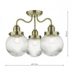 TAM5375-IP44 Tamara 3 Light Bathroom Semi Flush Antique Brass Ribbed Glass