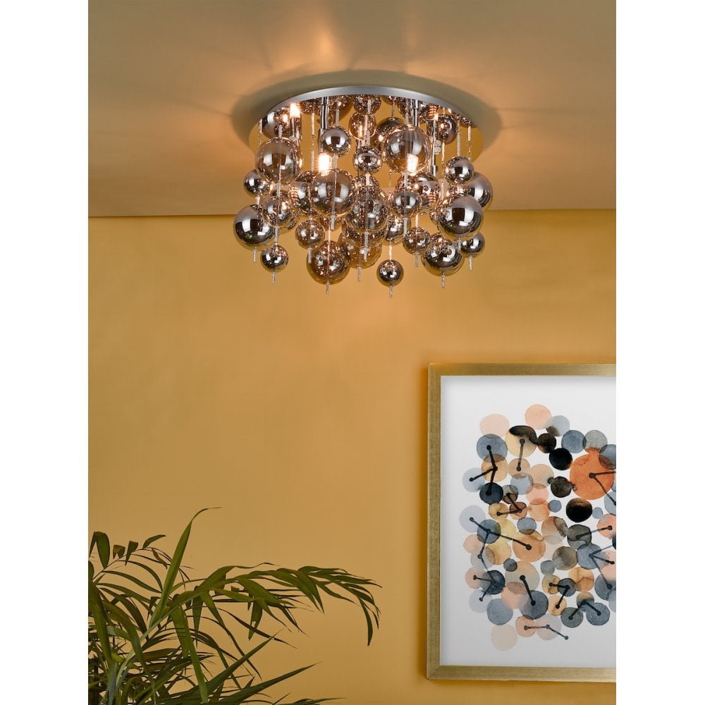 THO5410 Thora 5 Light Flush Polished Chrome Smoked Glass