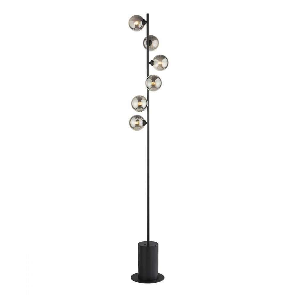 SPI4922-01 Spiral 6 Light Floor Lamp Matt Black Smoked Glass