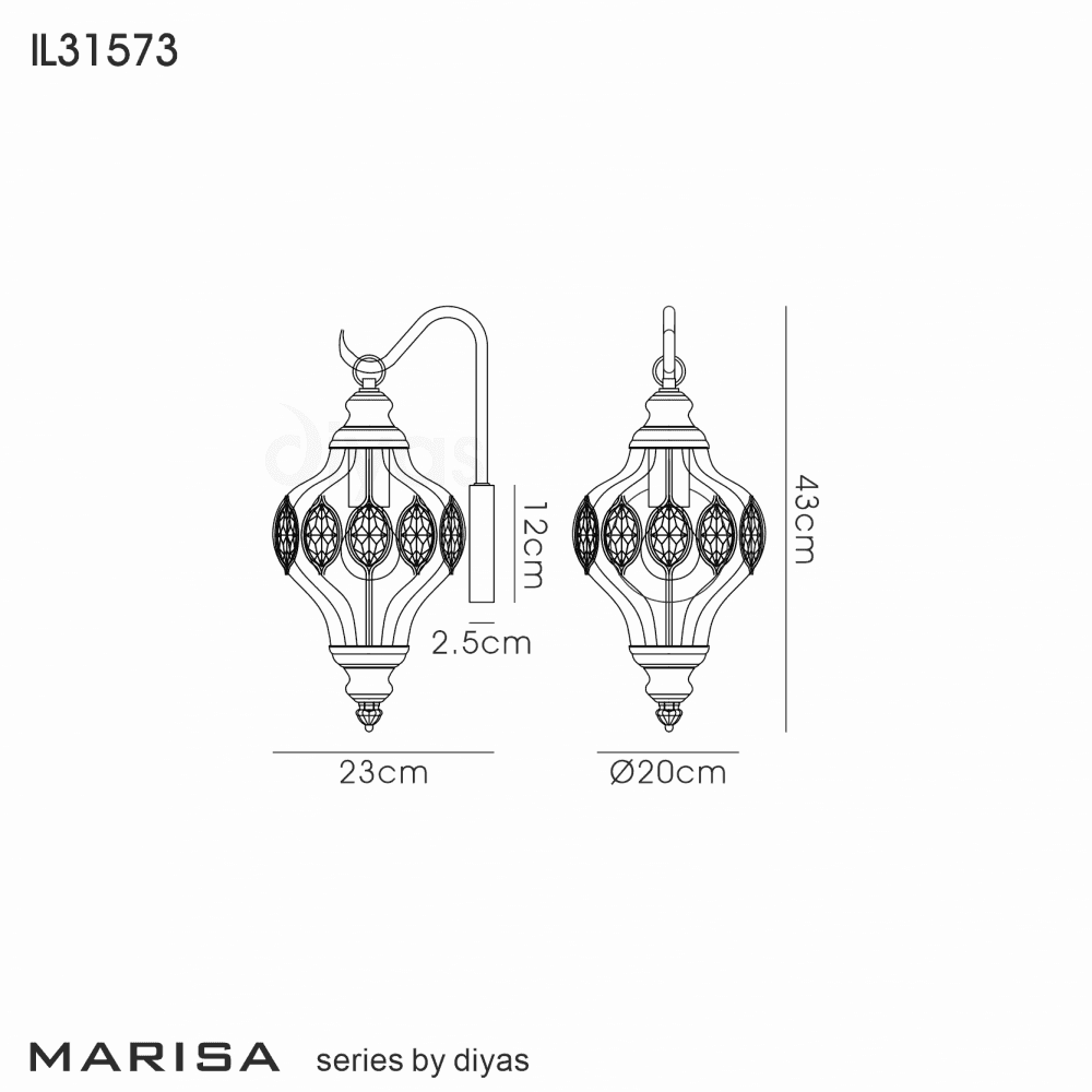 IL31573 Marisa Wall Lamp 1 Light Antique Brass/Amber Crystal