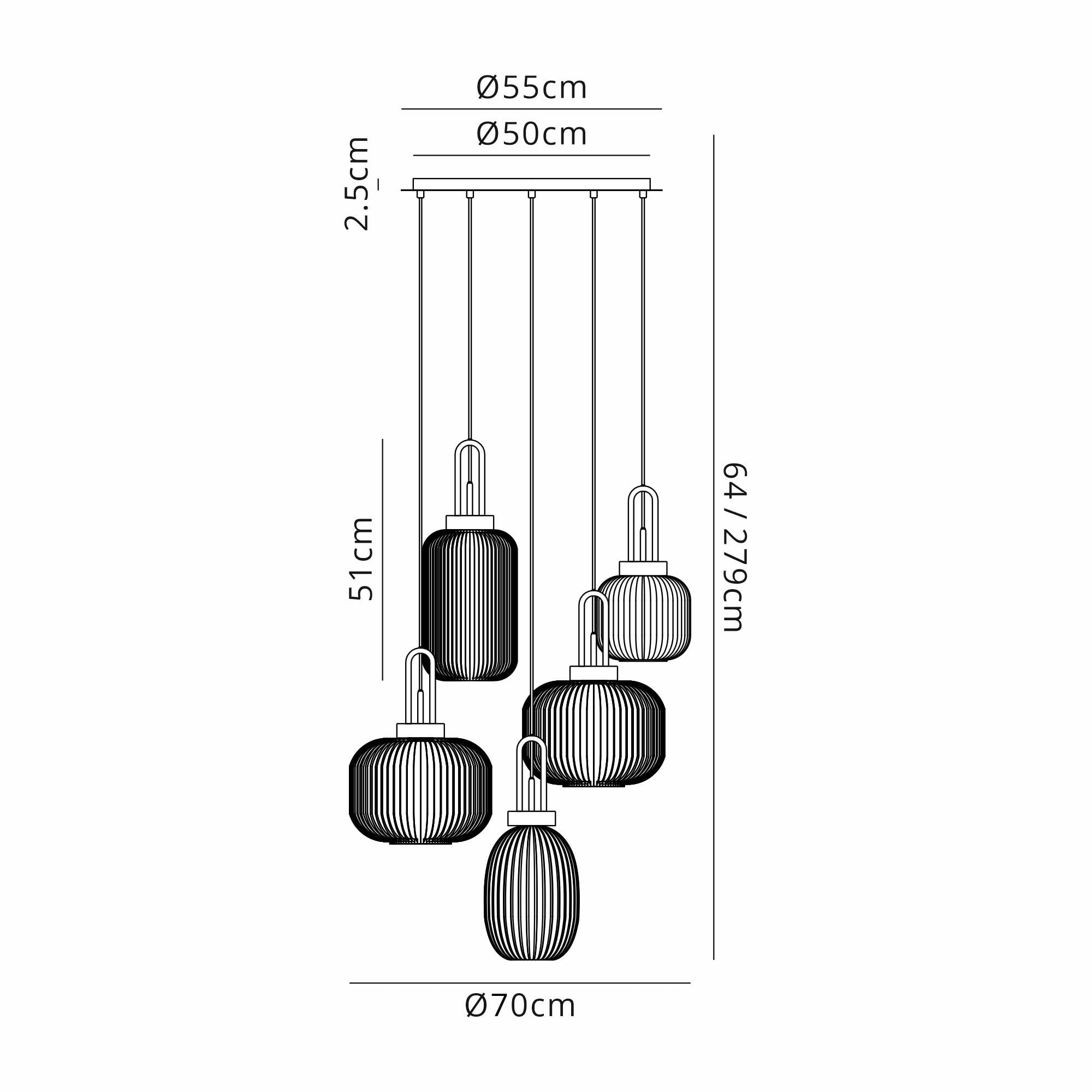 NLK00329 Acme 5 Light Round Pendant Matt Black Matt Black