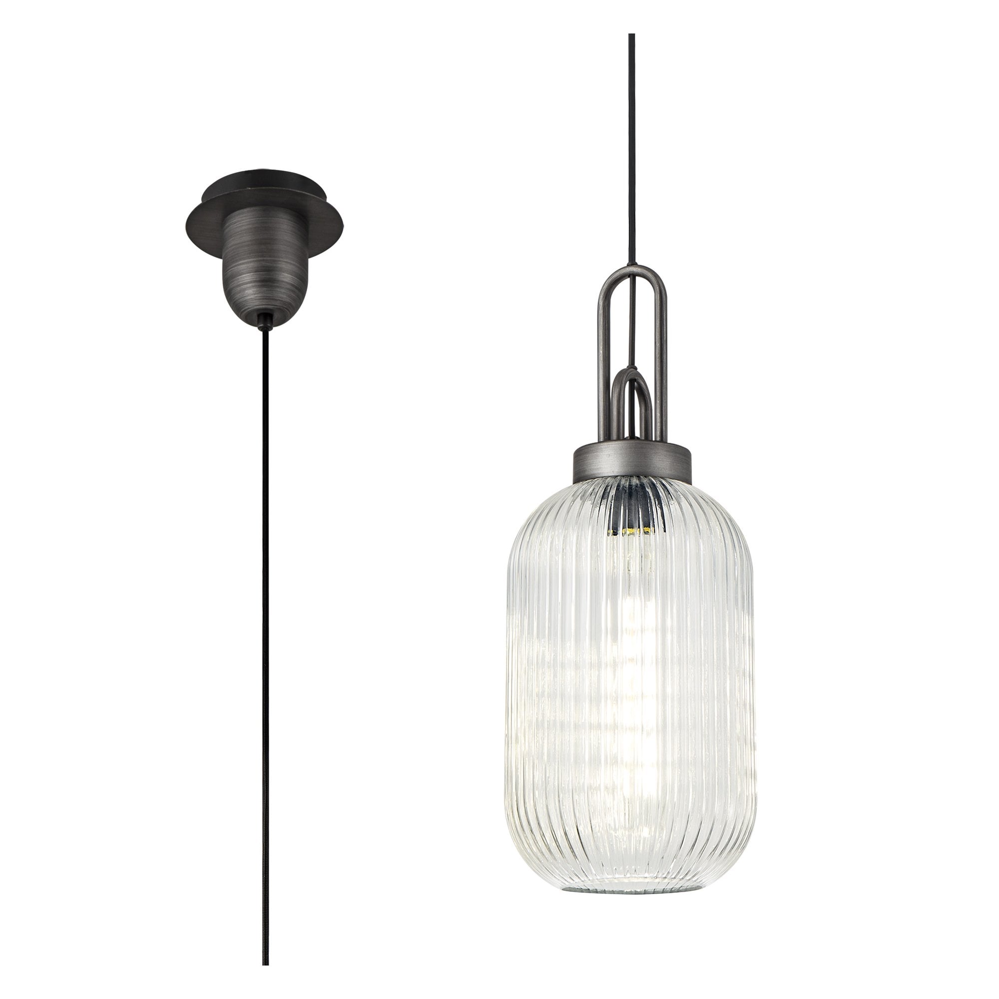 NLK05649 Amsterdam 1 Light Pendant Aged Pewter Matt Black