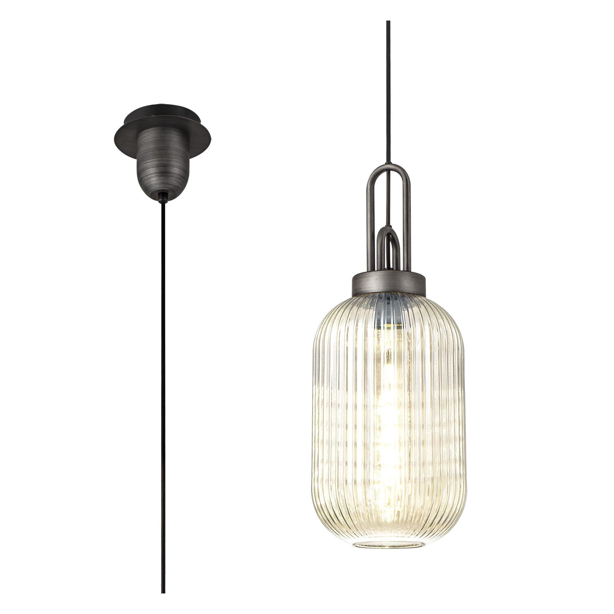 NLK05669 Amsterdam 1 Light Pendant Aged Pewter Matt Black