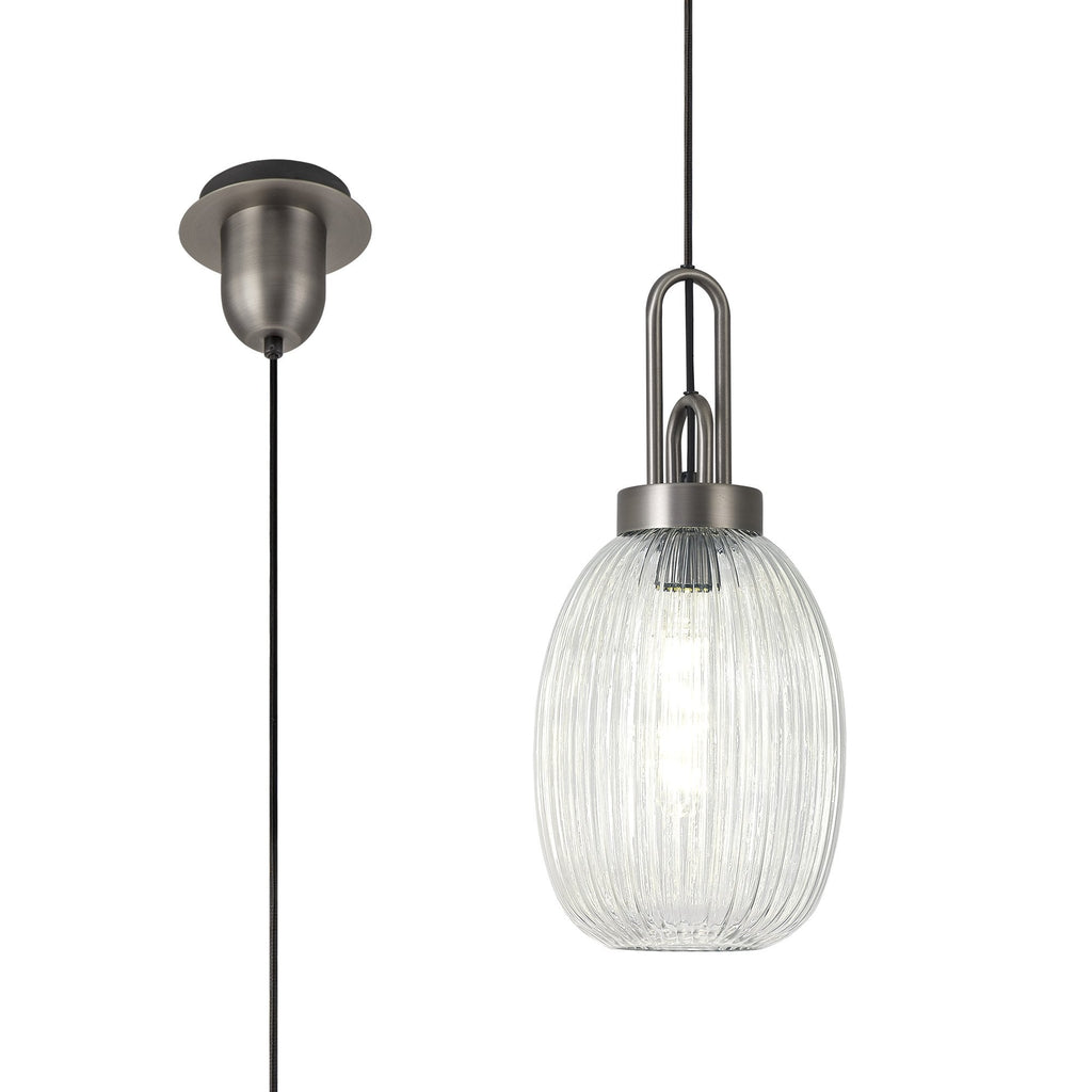 NLK05789 Amsterdam  1 Light Pendant Antique Silver Matt Black