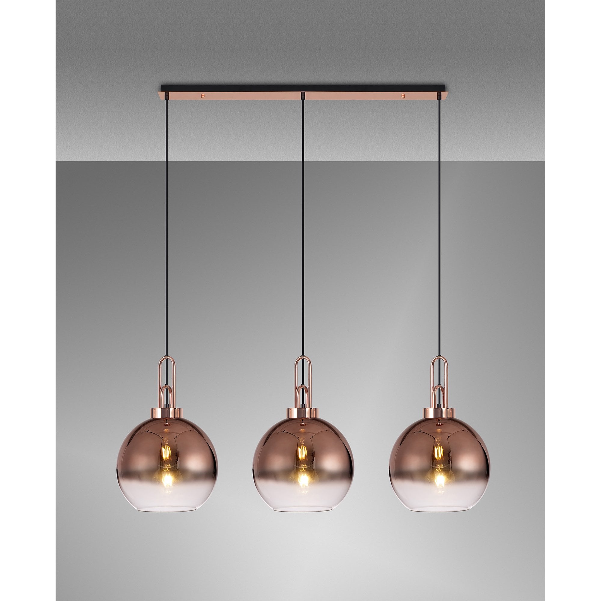 NLK05959 Amsterdam 3 Light Linear Pendant Copper Matt Black
