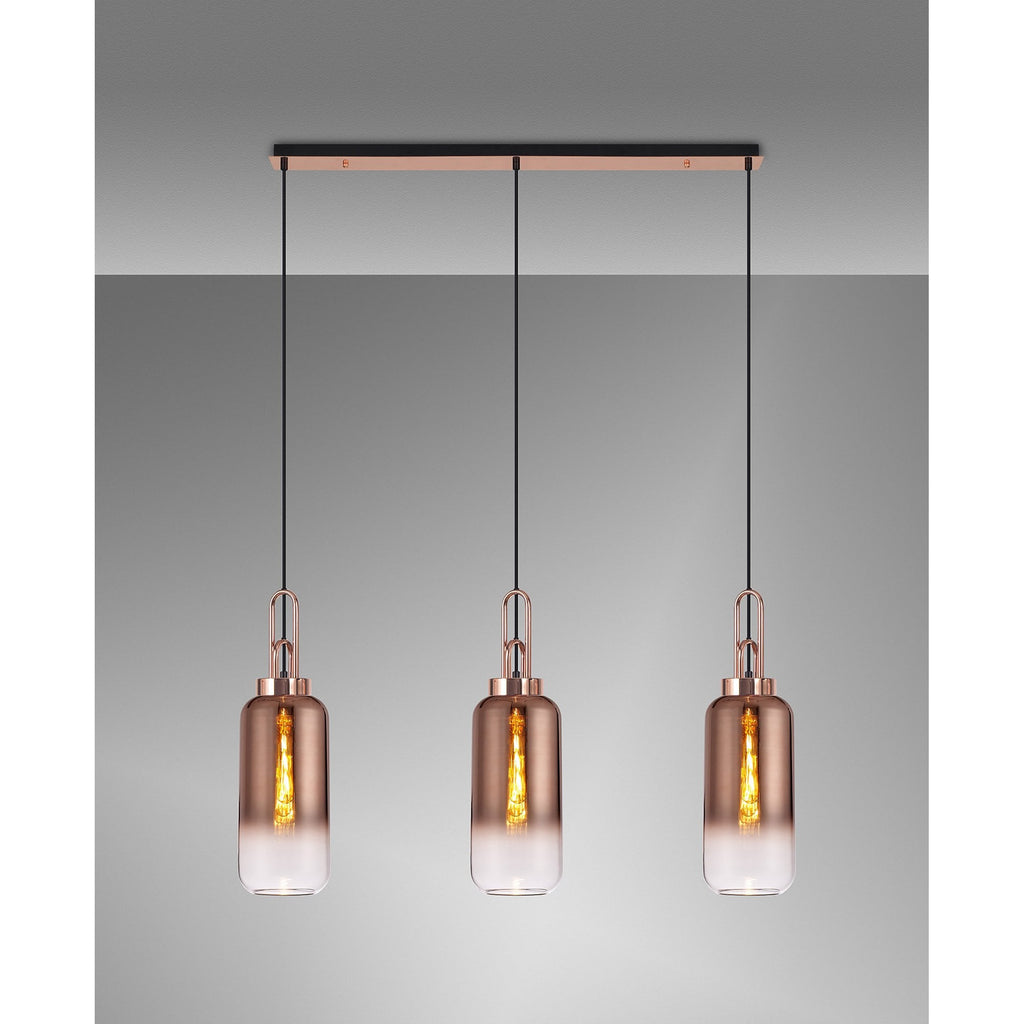 NLK05969 Amsterdam 3 Light Linear Pendant Copper Matt Black