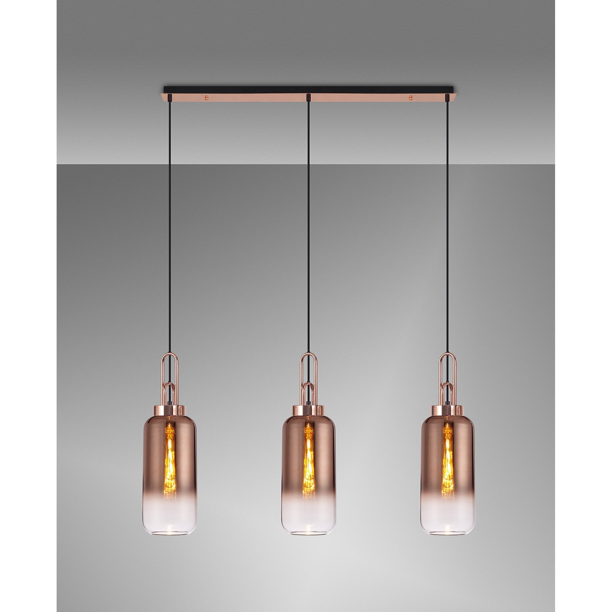 NLK05969 Amsterdam 3 Light Linear Pendant Copper Matt Black