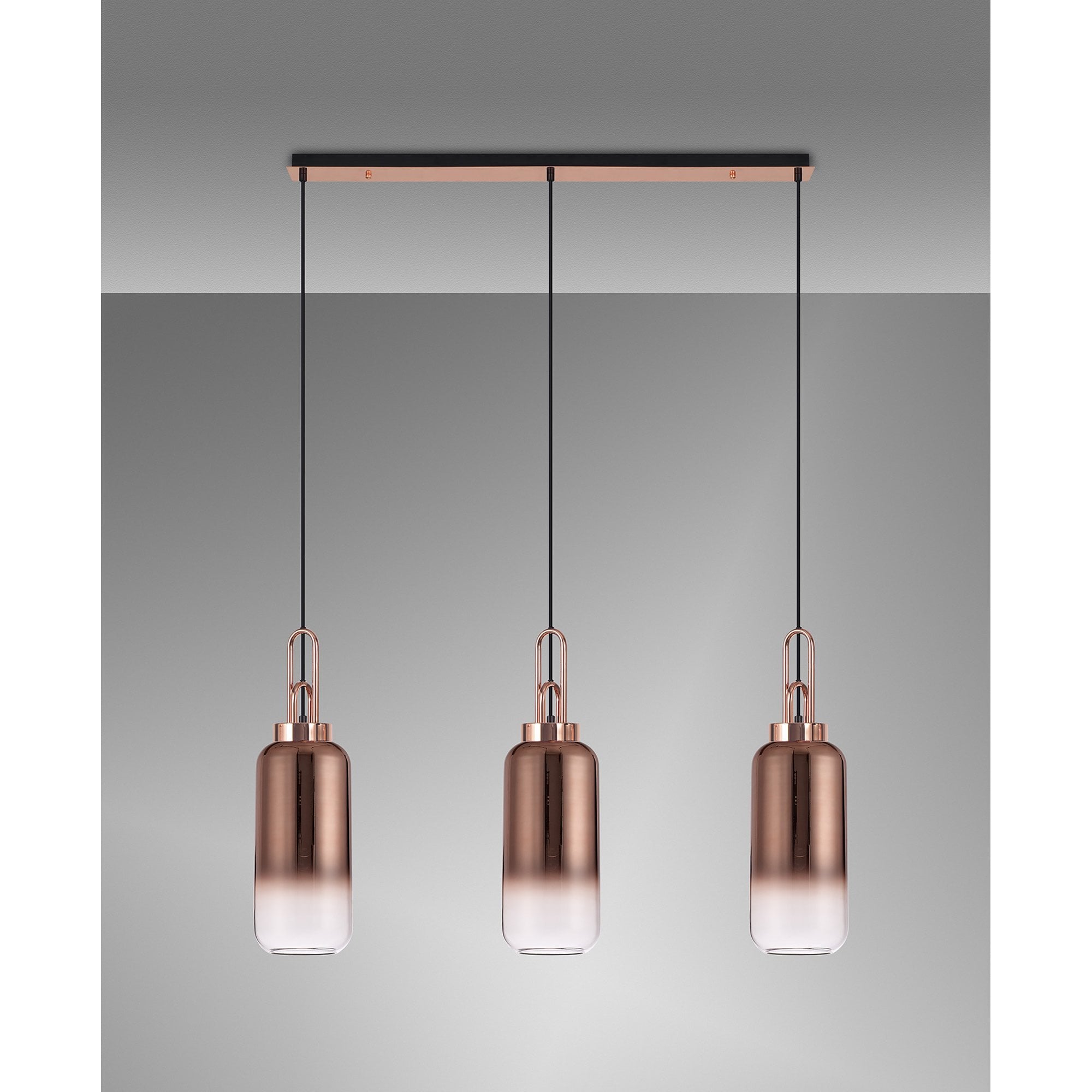 NLK05969 Amsterdam 3 Light Linear Pendant Copper Matt Black