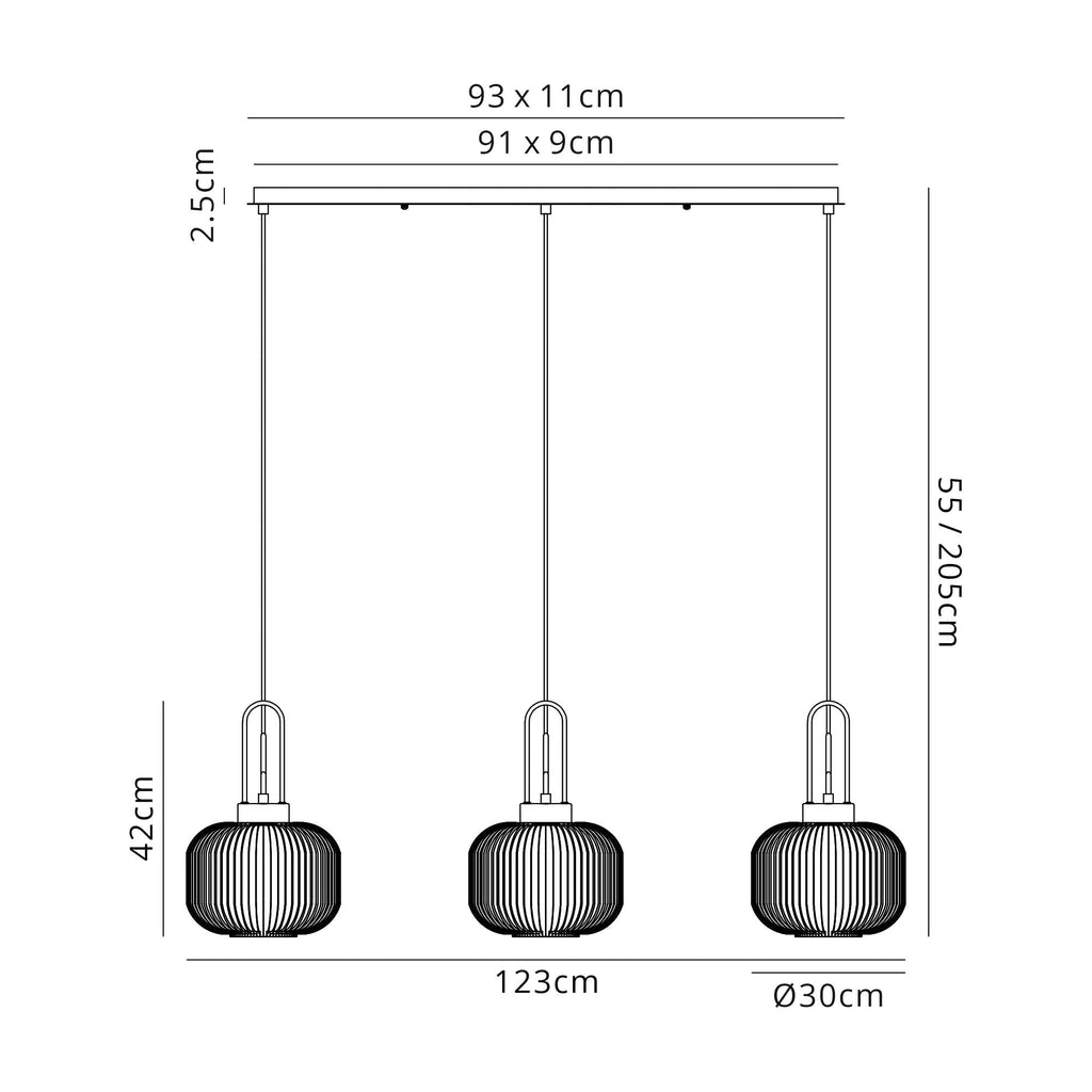 NLK05989 Amsterdam 3 Light Linear Pendant Copper Matt Black