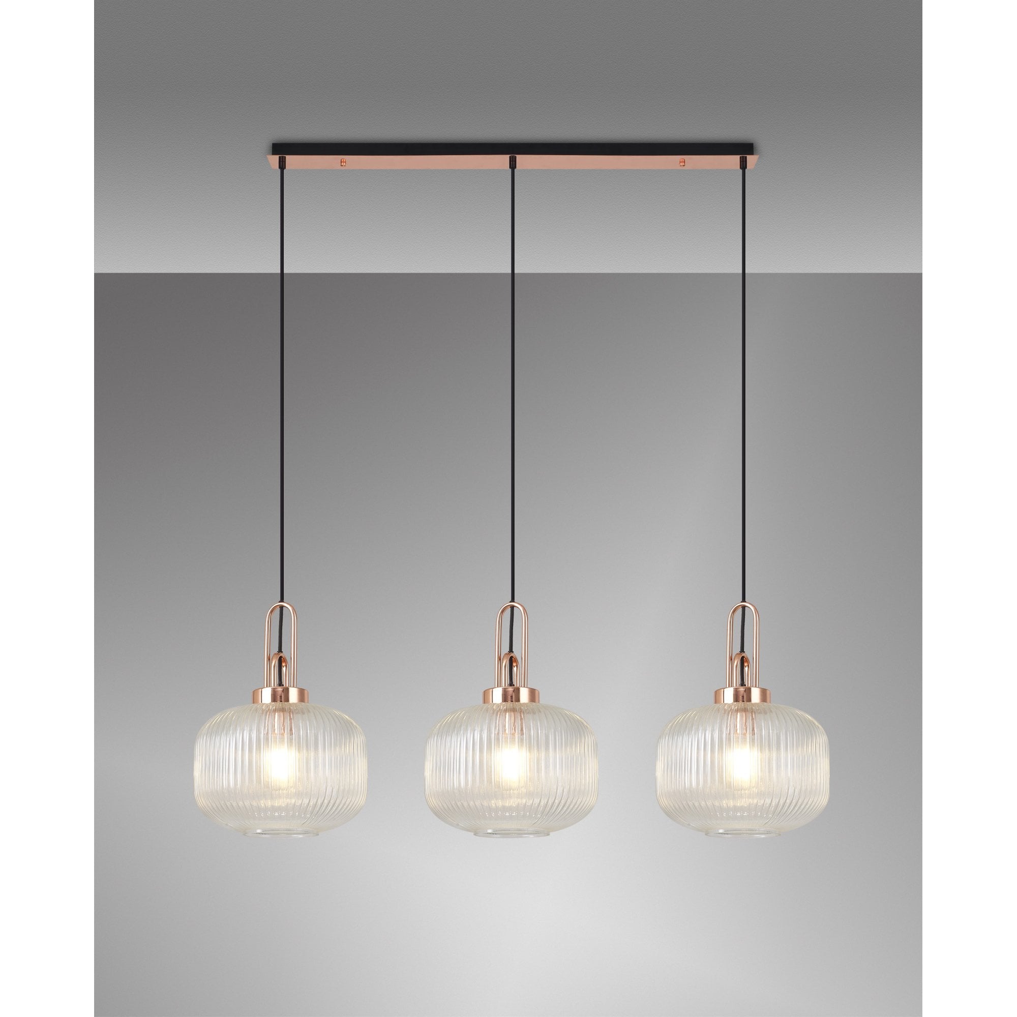 NLK05989 Amsterdam 3 Light Linear Pendant Copper Matt Black