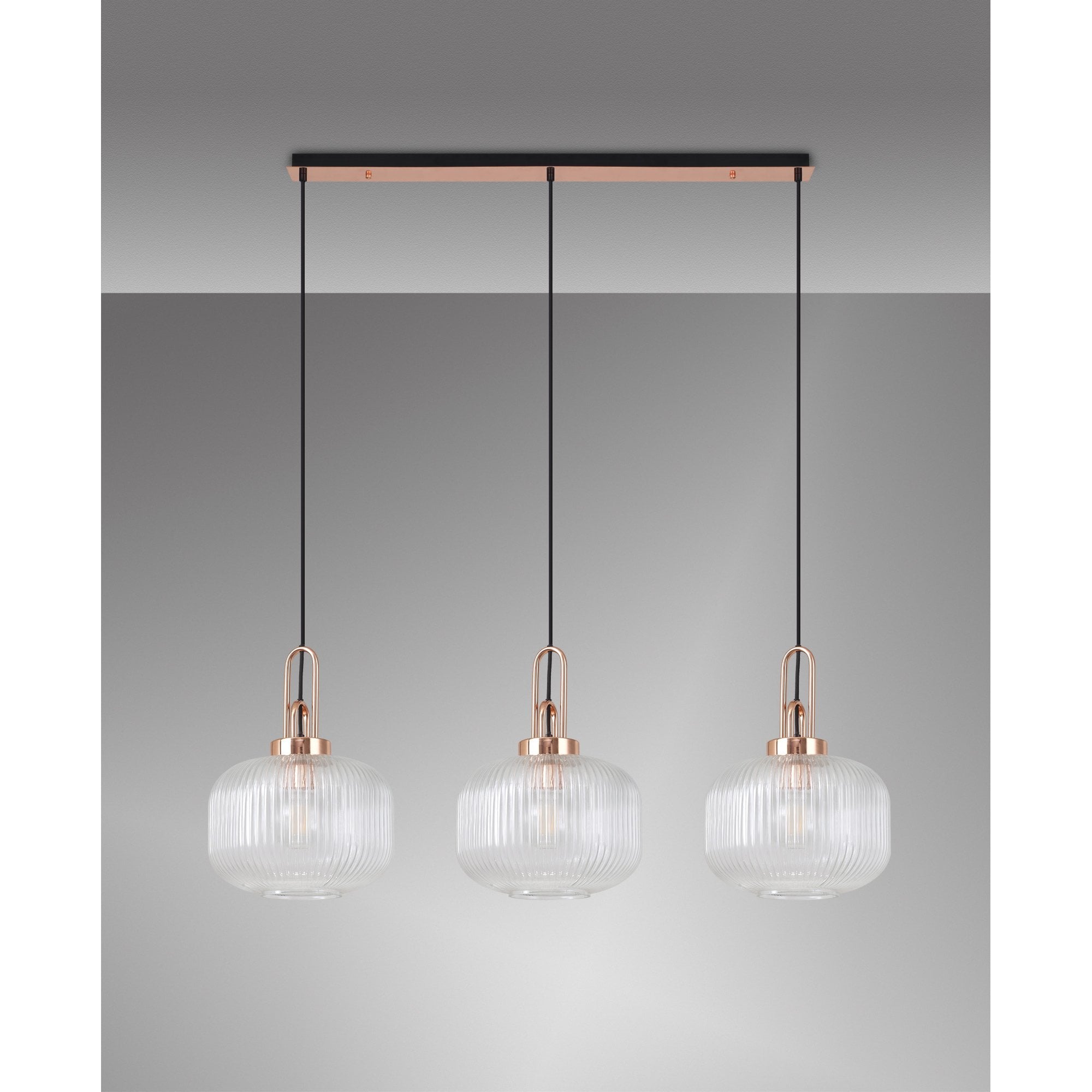 NLK05989 Amsterdam 3 Light Linear Pendant Copper Matt Black