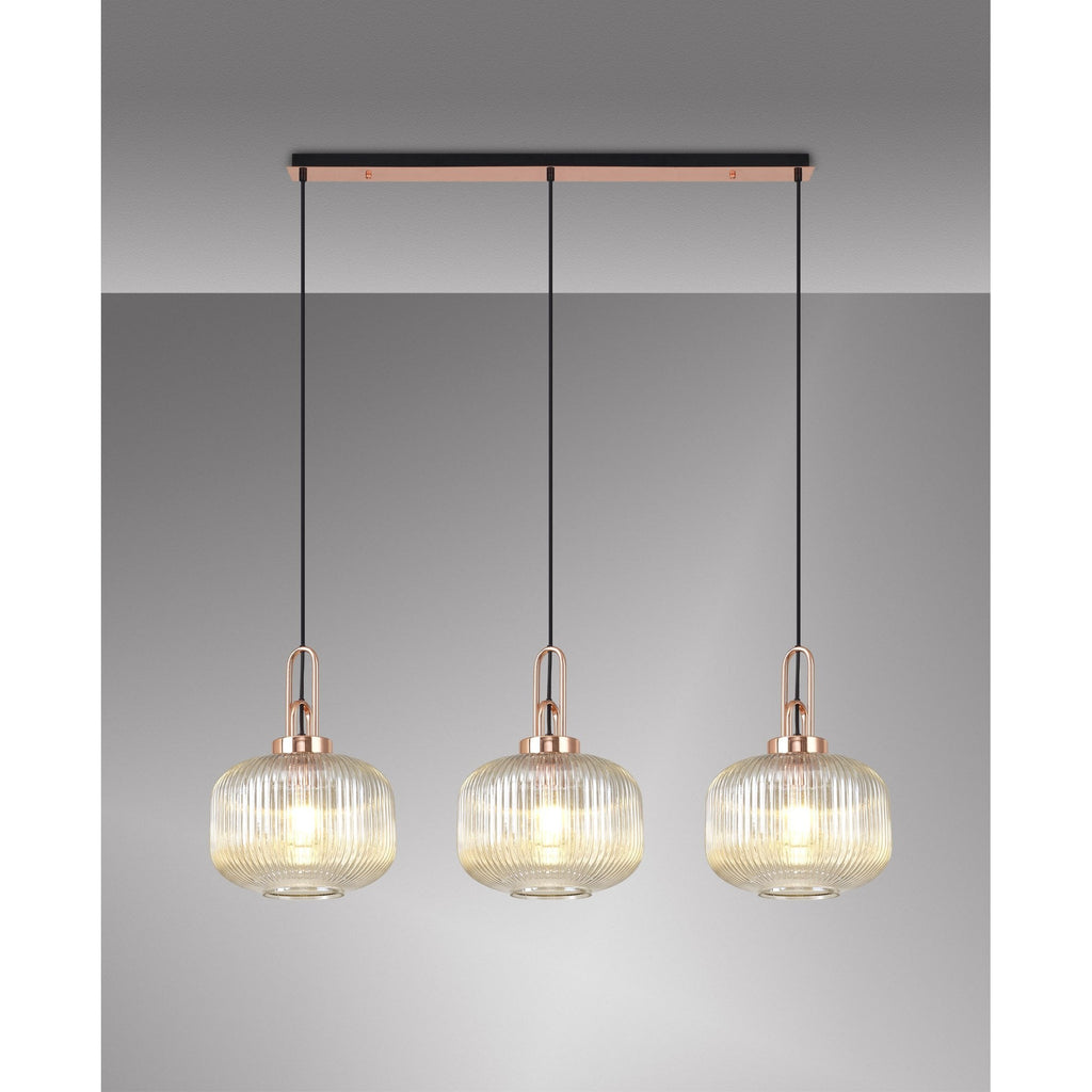 NLK05999 Amsterdam 3 Light Linear Pendant Copper Matt Black