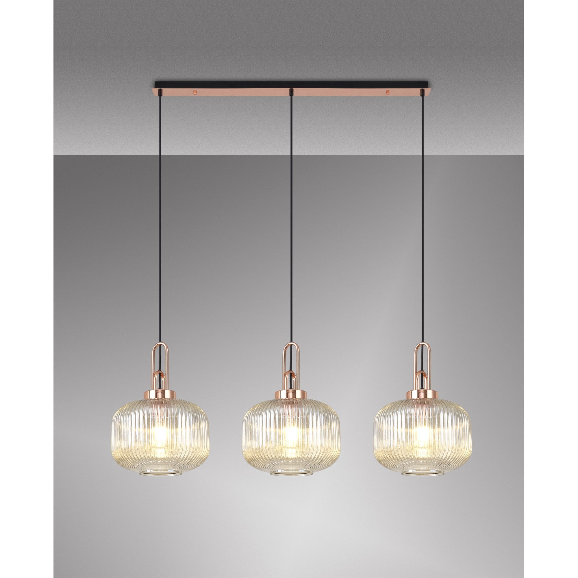 NLK05999 Amsterdam 3 Light Linear Pendant Copper Matt Black