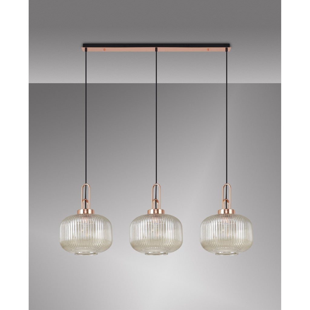 NLK05999 Amsterdam 3 Light Linear Pendant Copper Matt Black