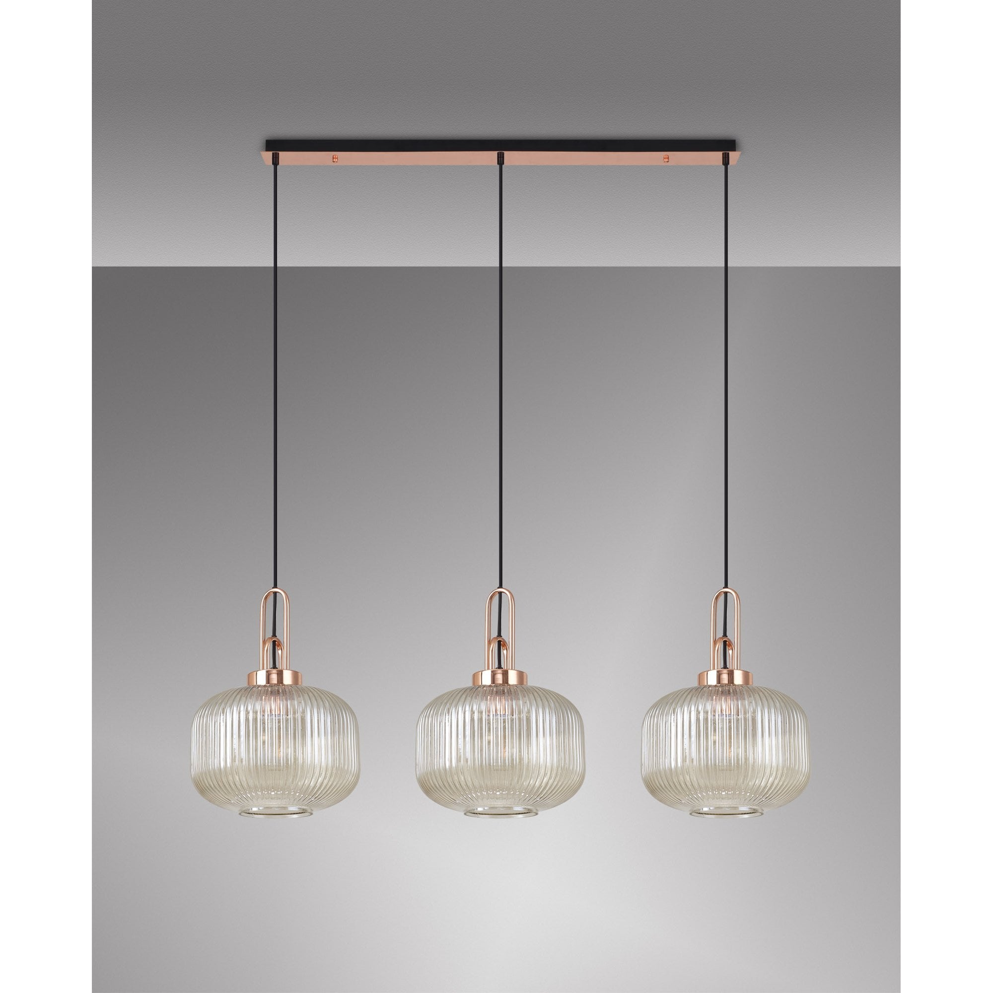 NLK05999 Amsterdam 3 Light Linear Pendant Copper Matt Black