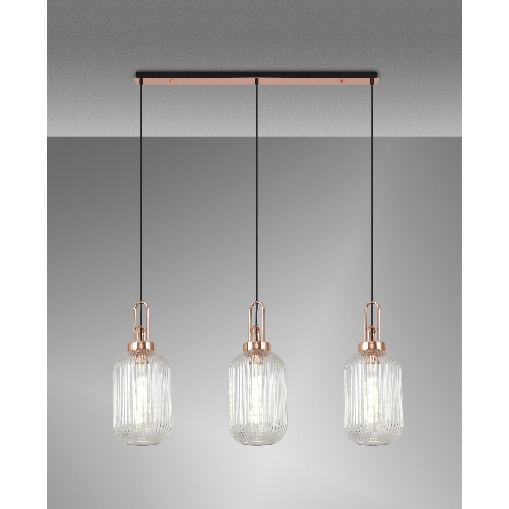 NLK06019 Amsterdam 3 Light Linear Pendant Copper Matt Black