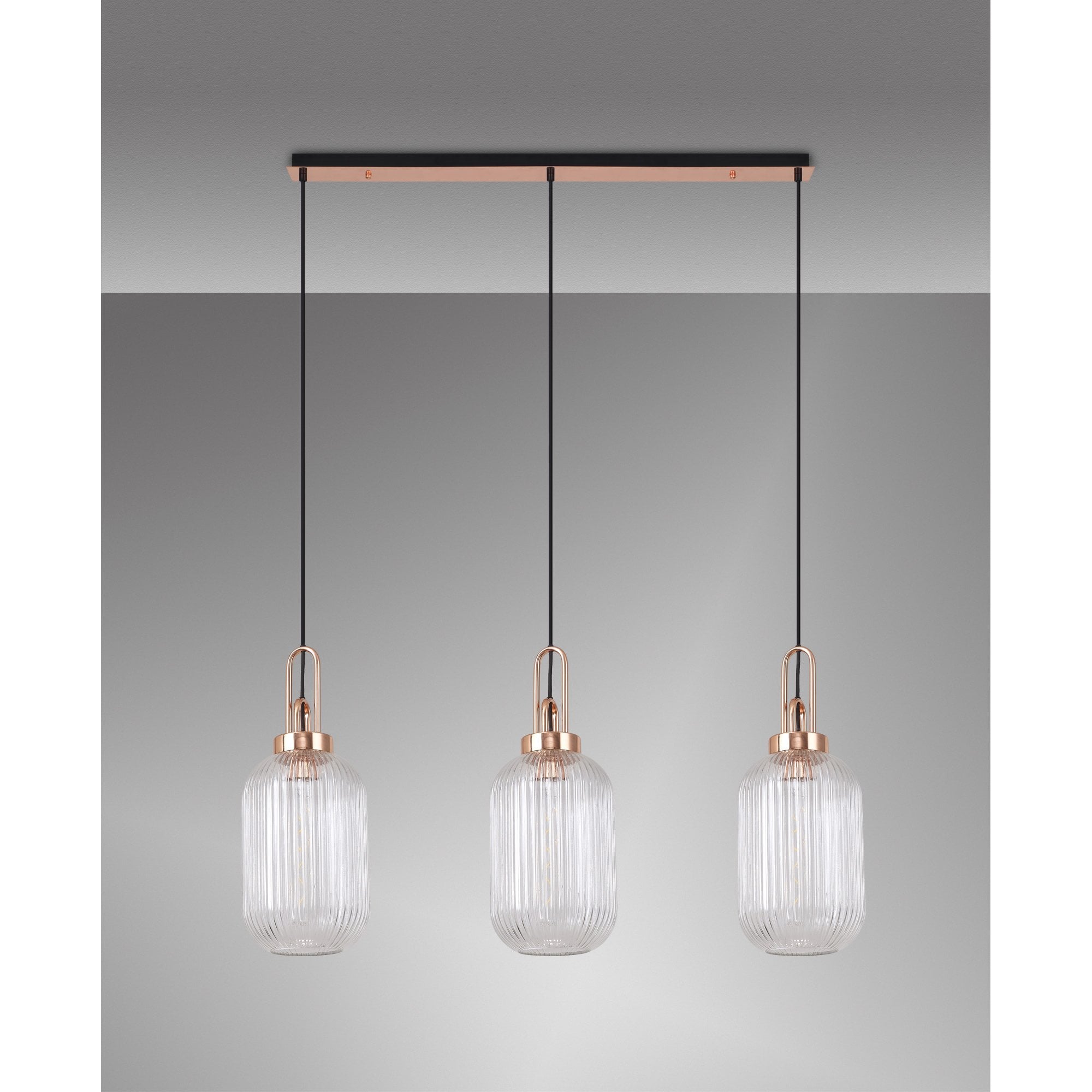 NLK06019 Amsterdam 3 Light Linear Pendant Copper Matt Black
